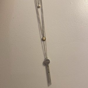 NWT Paparazzi necklace, long silver with three pendants and tassel at bottom